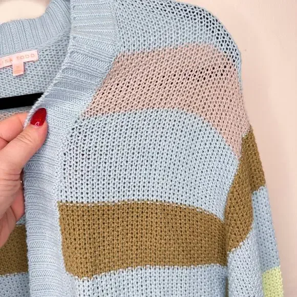 Lisa Todd Sand Sweeper Aqua Combo Striped Knit Long Open Cardigan Duster Sweater - Picture 4 of 11